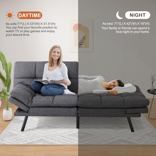 Black Memory Foam Futon Sofa Bed B7406