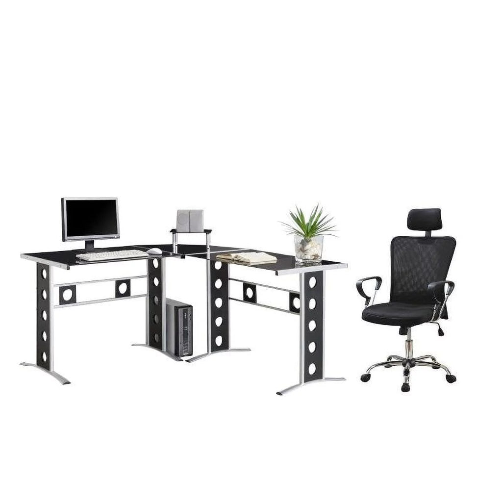 2PC Office Set with Chair and L Shape Computer Desk in Black J94971