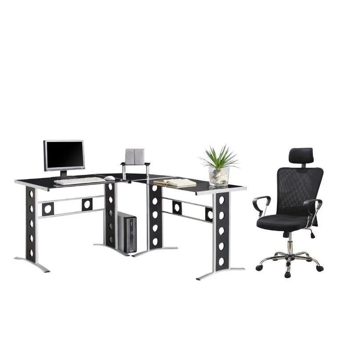 2PC Office Set with Chair and L Shape Computer Desk in Black J94971