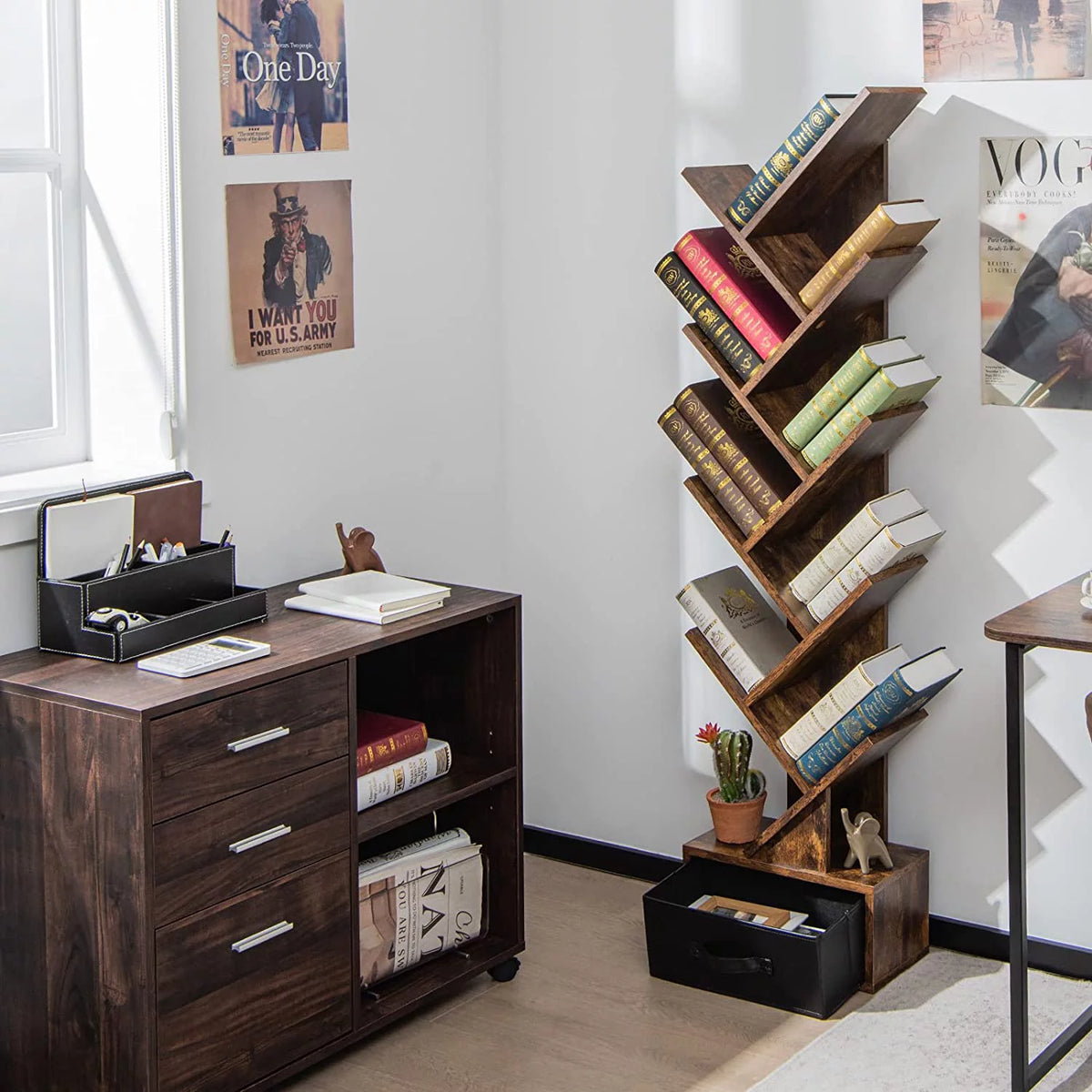 10 Shelf Wooden Bookshelf with Drawer N46610