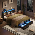 Queen Size Platform Bed Frame with Storage Headboard and 2 Drawers U627