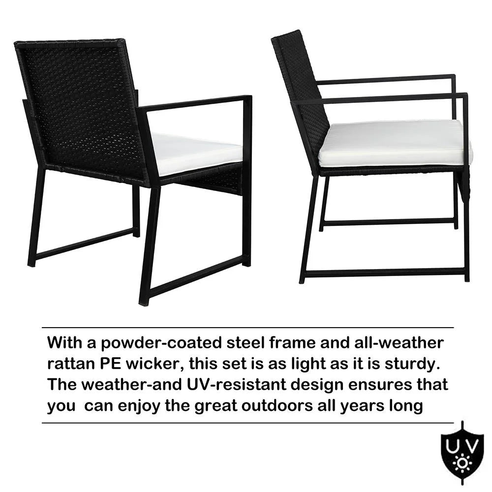 Black 3-Piece Faux Wicker Rattan Chair Conversation Set with Cushion Q1029