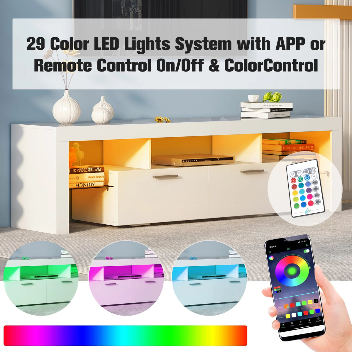 Black TV Stand for 70 Inch TV with LED Light T74339