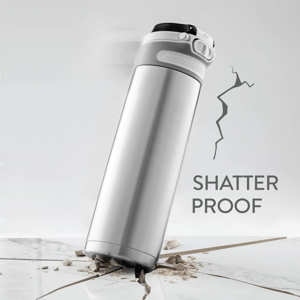 Stainless-Steel Water Bottle with Flip-Top Lid, 20 oz, Wide Mouth and Leakproof W152473