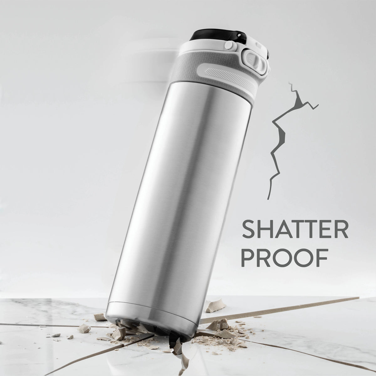Stainless-Steel Water Bottle with Flip-Top Lid, 20 oz, Wide Mouth and Leakproof W152473