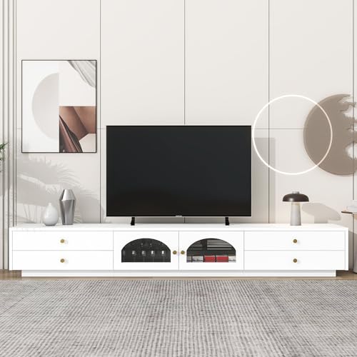 Black TV Stand with Open Storage Shelf and Drawers O7455