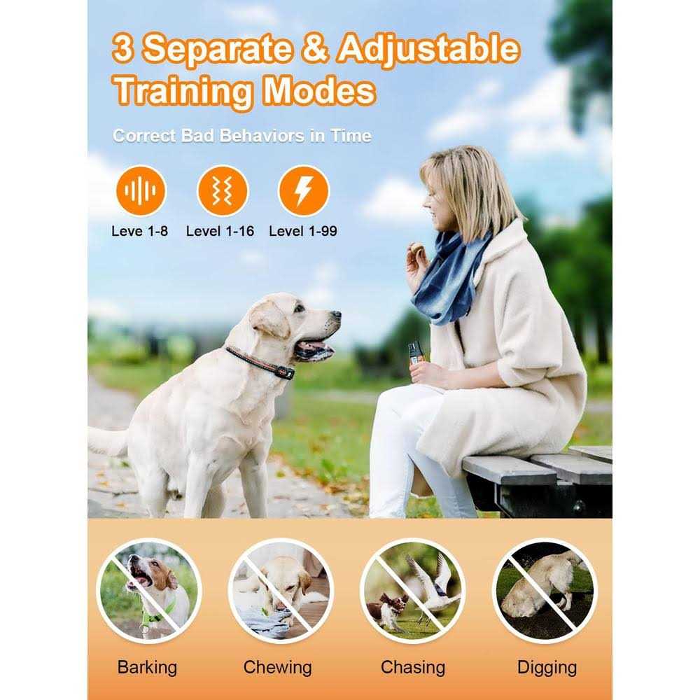 Dog Shock Collar 2 Dogs 3300 ft Waterproof Rechargeable Remote E5338