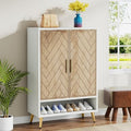 Brown 6-Tier 24 Pairs Wooden Shoe Cabinet with Doors M56942