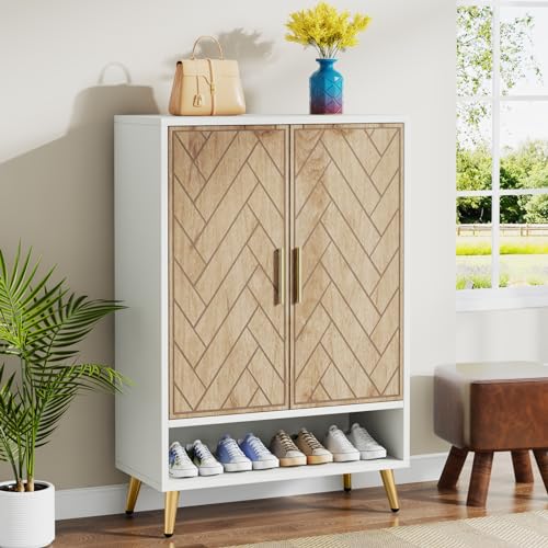 Brown 6-Tier 24 Pairs Wooden Shoe Cabinet with Doors M56942