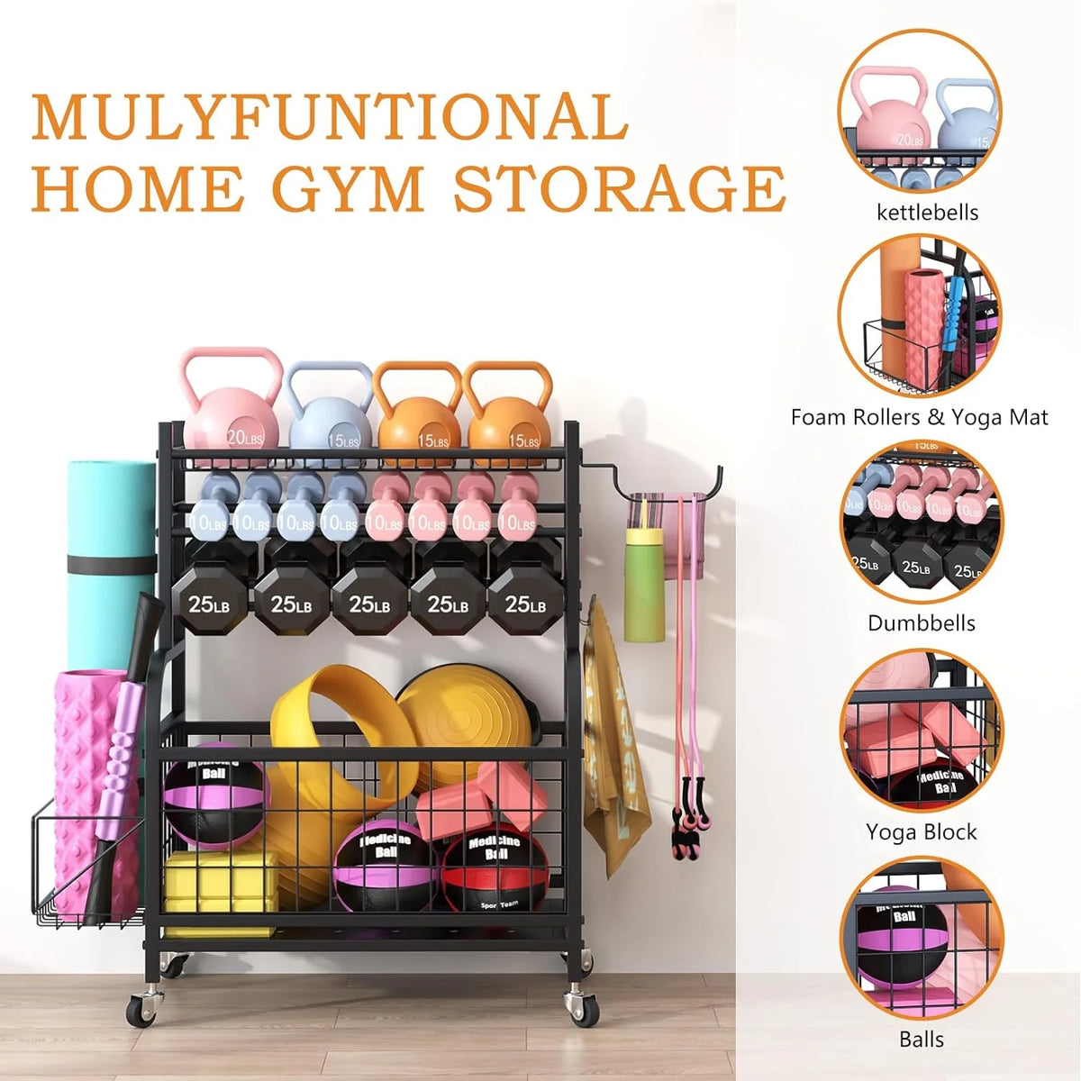 Multifunctional Removable Storage Rack for Kettlebells and Strength Training Equipment F932