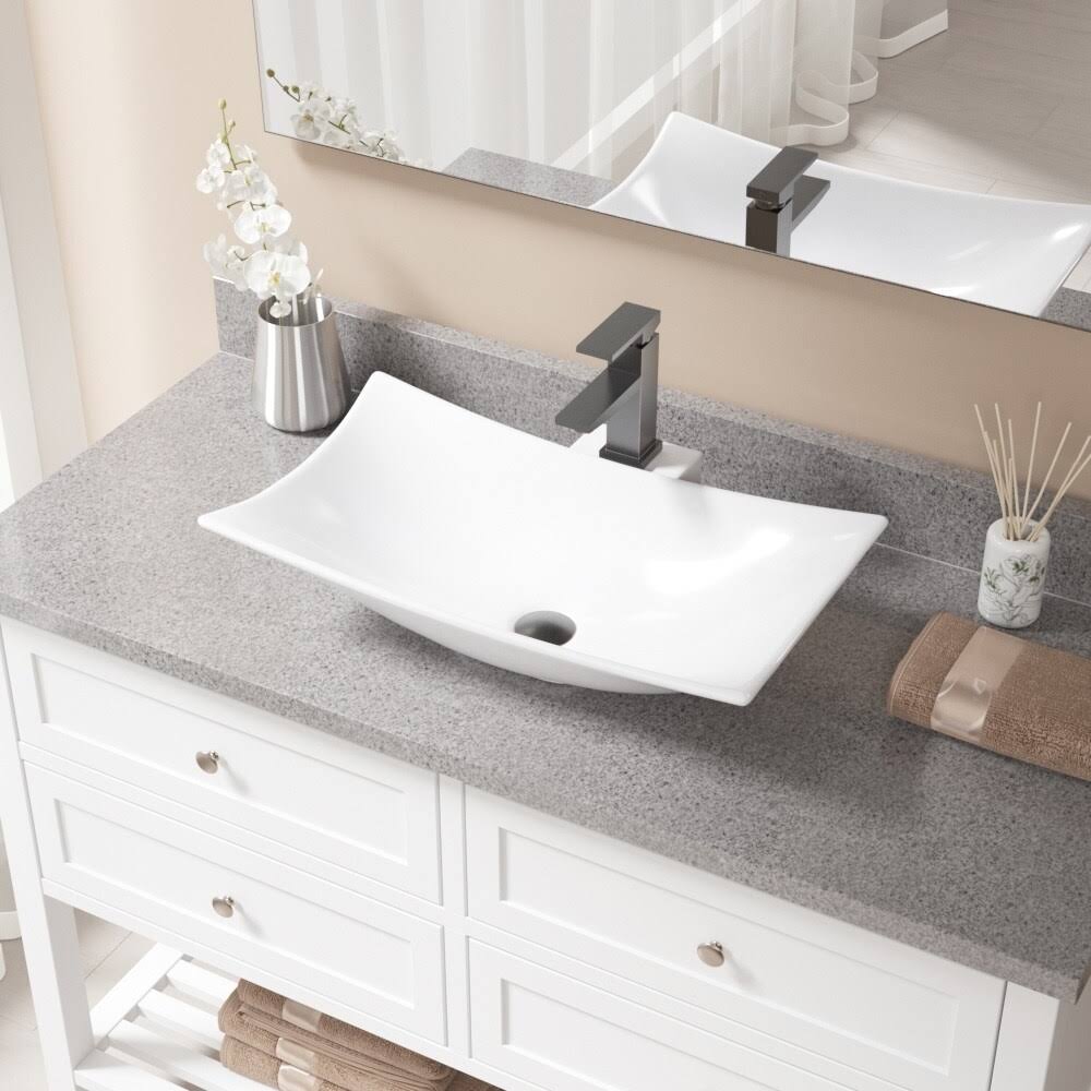 Rectangular Vitreous China Vessel Bathroom Sink with Faucet Z17776