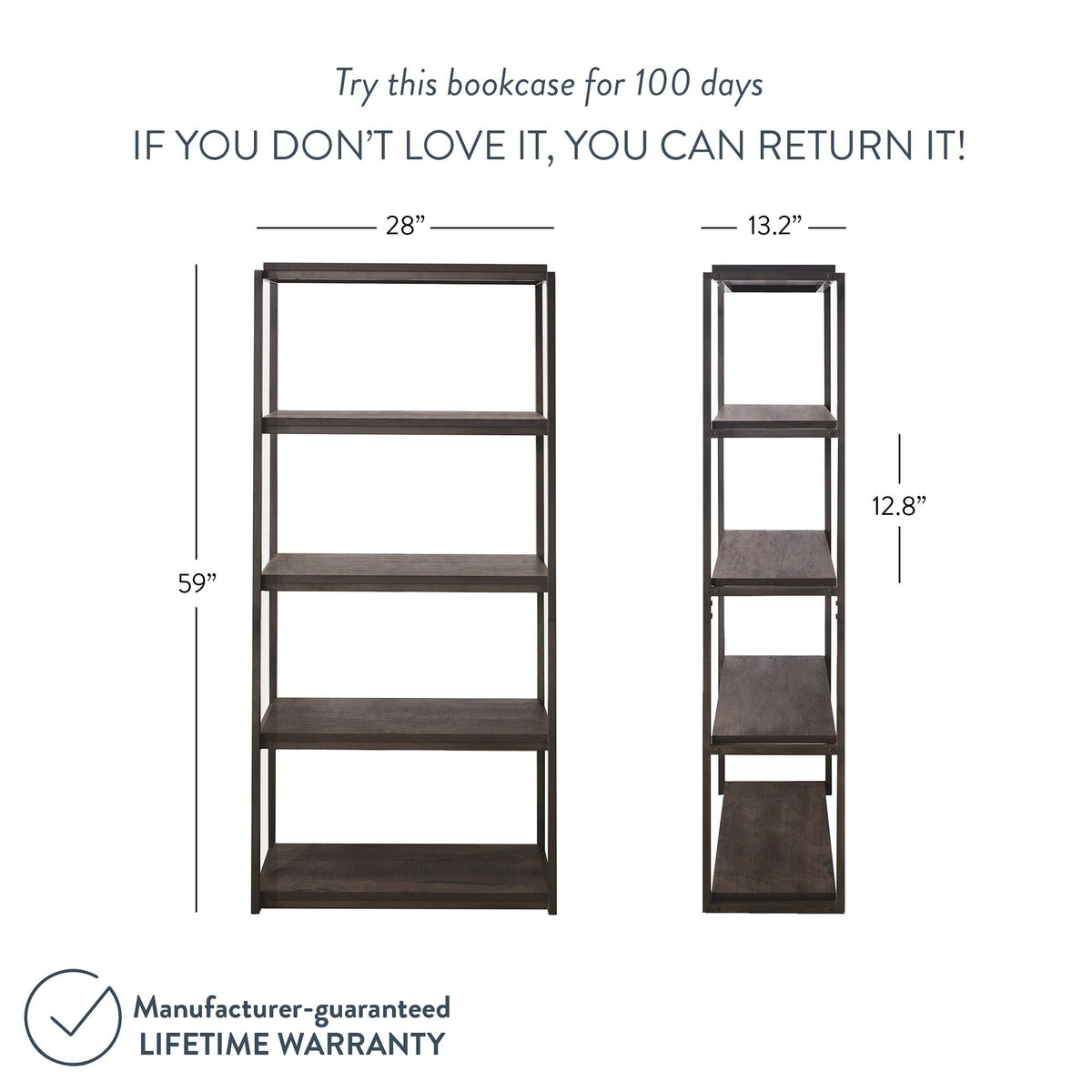 5-Shelf Wood Bookcase with Metal Frame Z73000