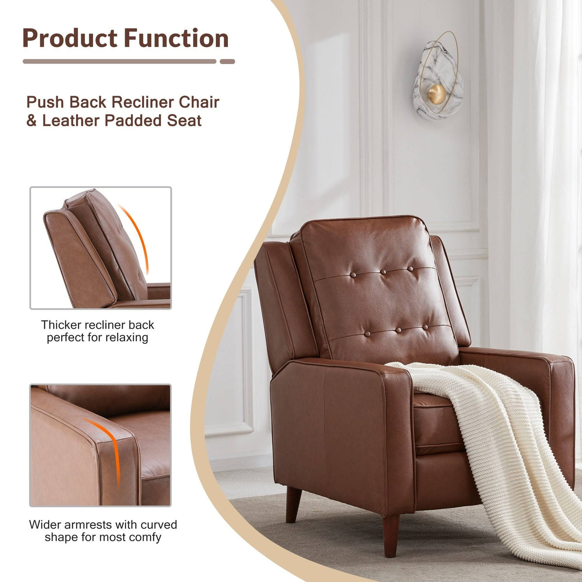 Dark Brown Push Back Recliner Armchair O572
