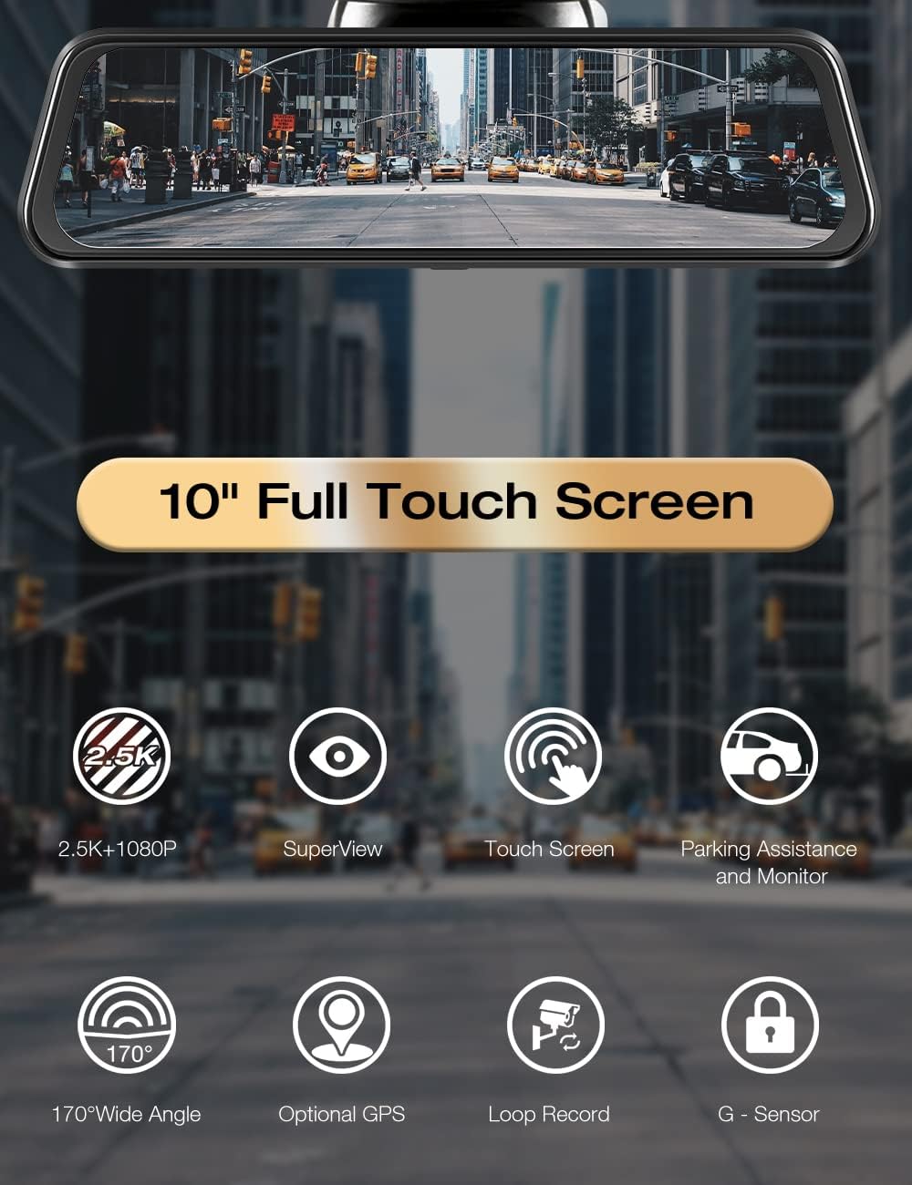 2.5K Mirror Dash Cam with Touch Screen K633
