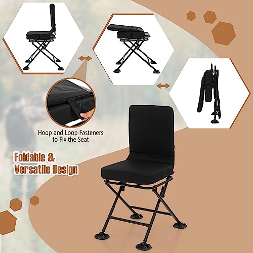 Black 360° Swivel Folding Hunting Chair with Padded Cushion X718508