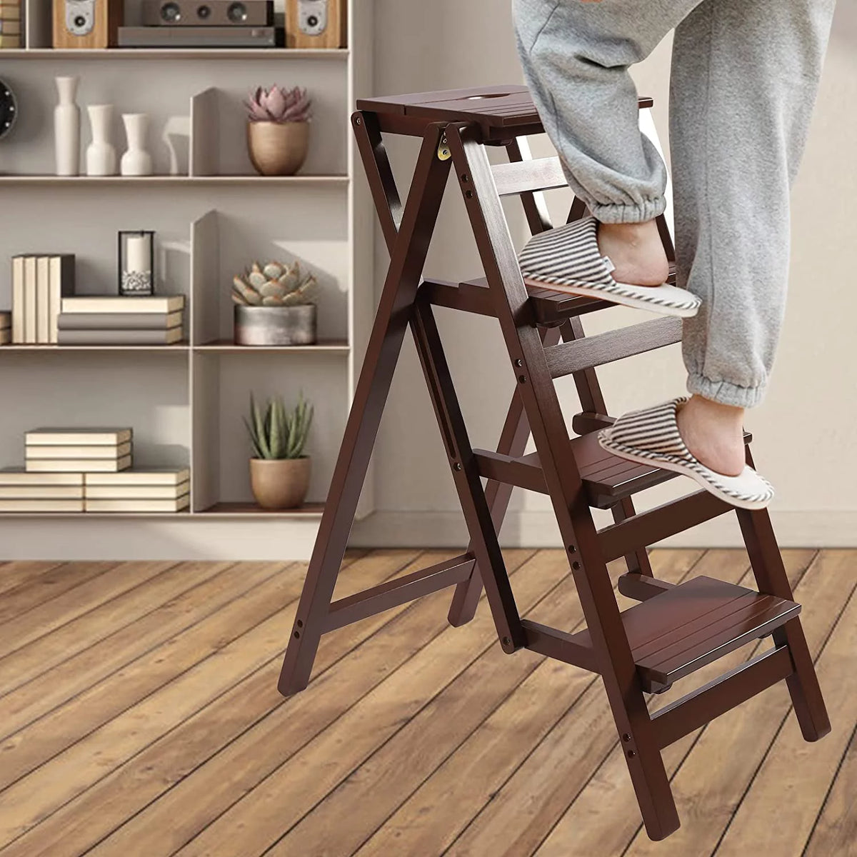 Wooden 4-Step Folding Ladder M218463