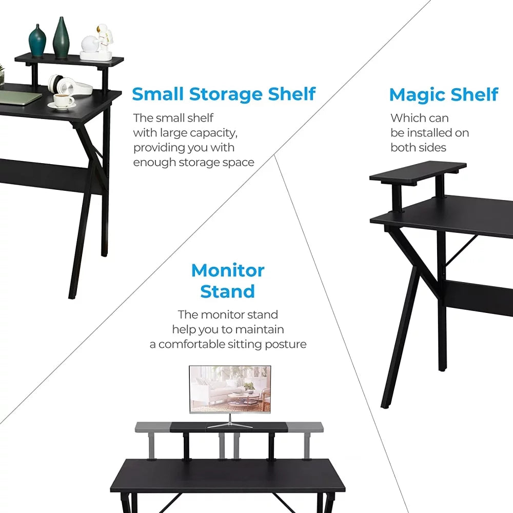 Black 47" Home Office Desk with Monitor Shelf V498