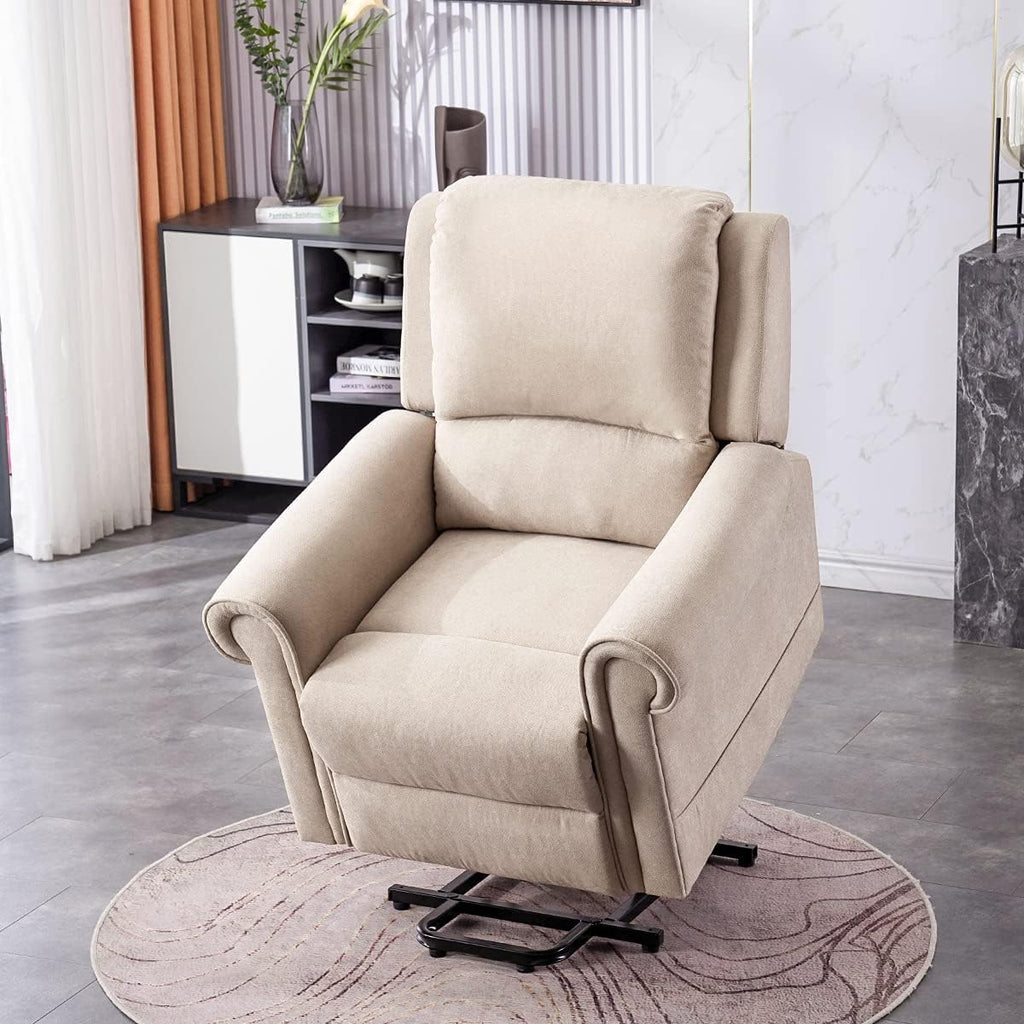 Light Camel Fabric Power Lift Recliner Chair with Massage and Heat G80844