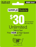 $30 5 GB Data, Unlimited Talk & Text Plan S2155