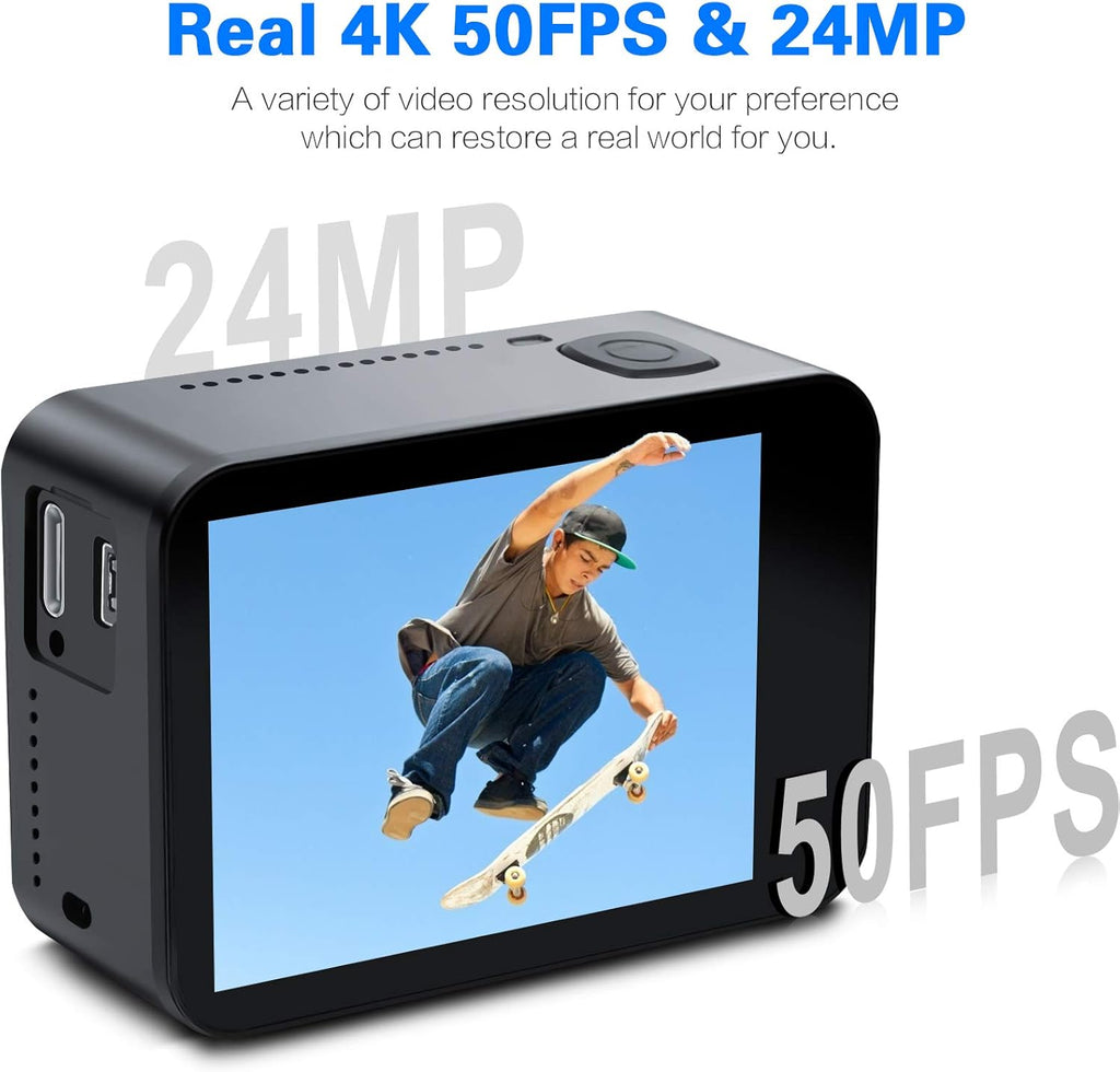4K Action Camera 50fps 24MP Touch Screen 40M Waterproof WiFi Sport Camera with Remote Control and 32GB Micro SD Card K176