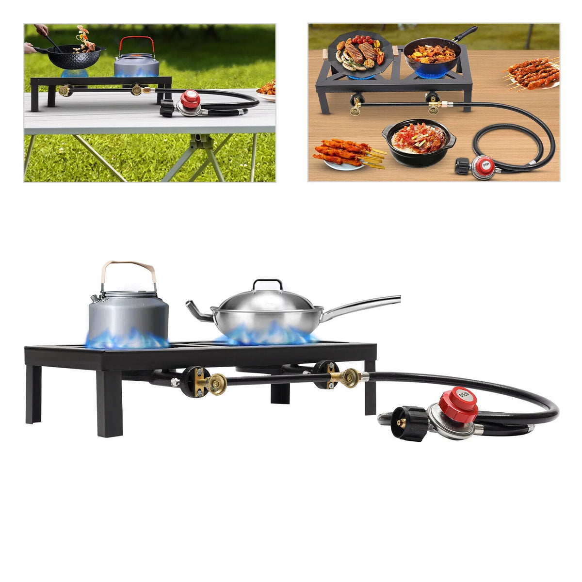Double Propane Gas Burner Stove with Regulator Hose D287438