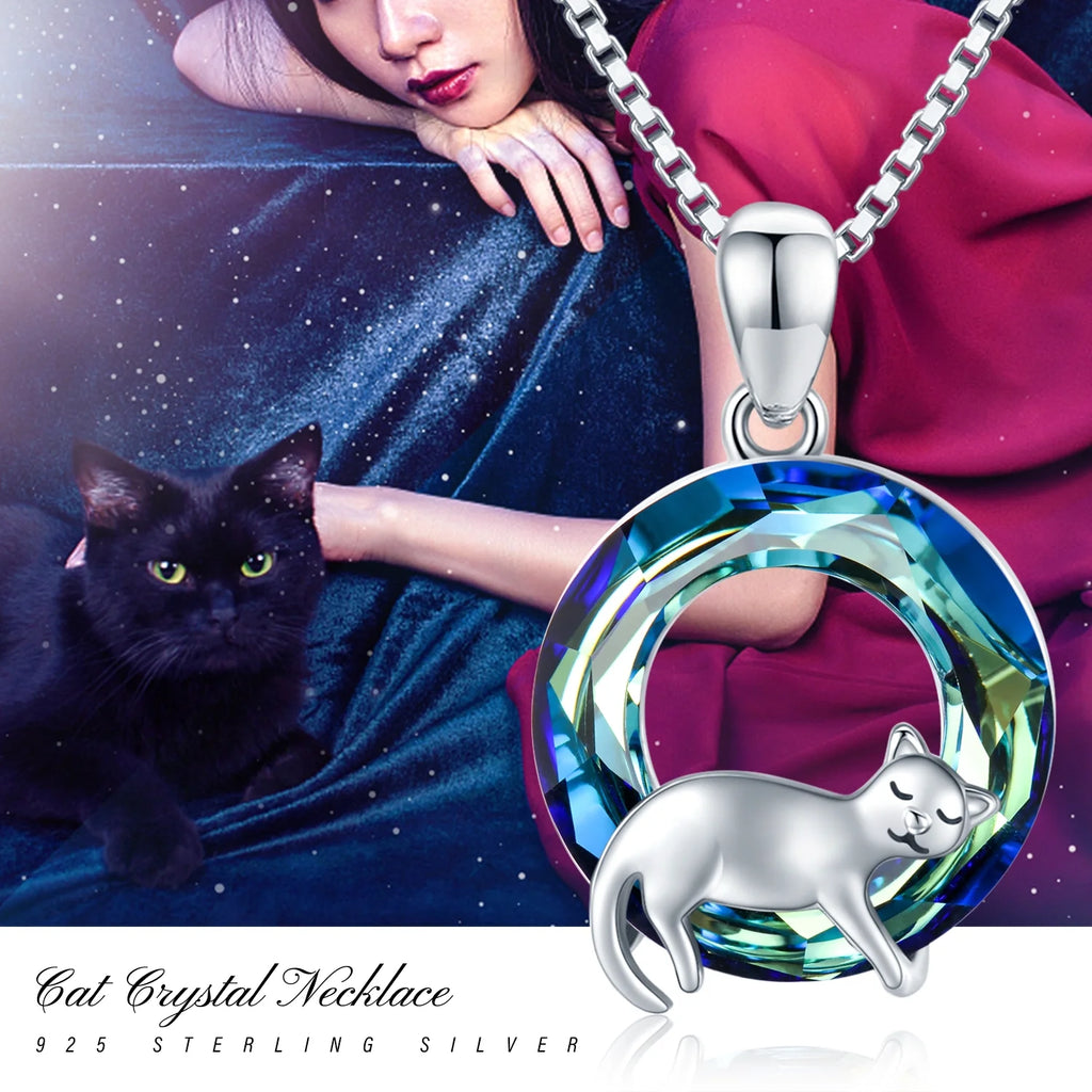 Cat Crystal Pendant Necklace 925 Sterling Silver S8304