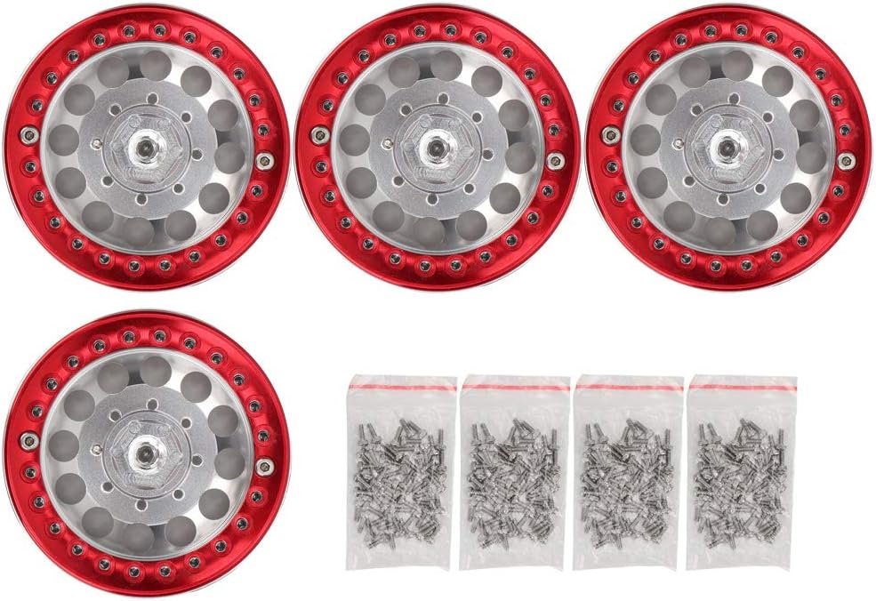 4Pcs 1.9 Inch Beadlock Wheel Rim Hub Accessory for RC Crawler Car (Black Red) E240191