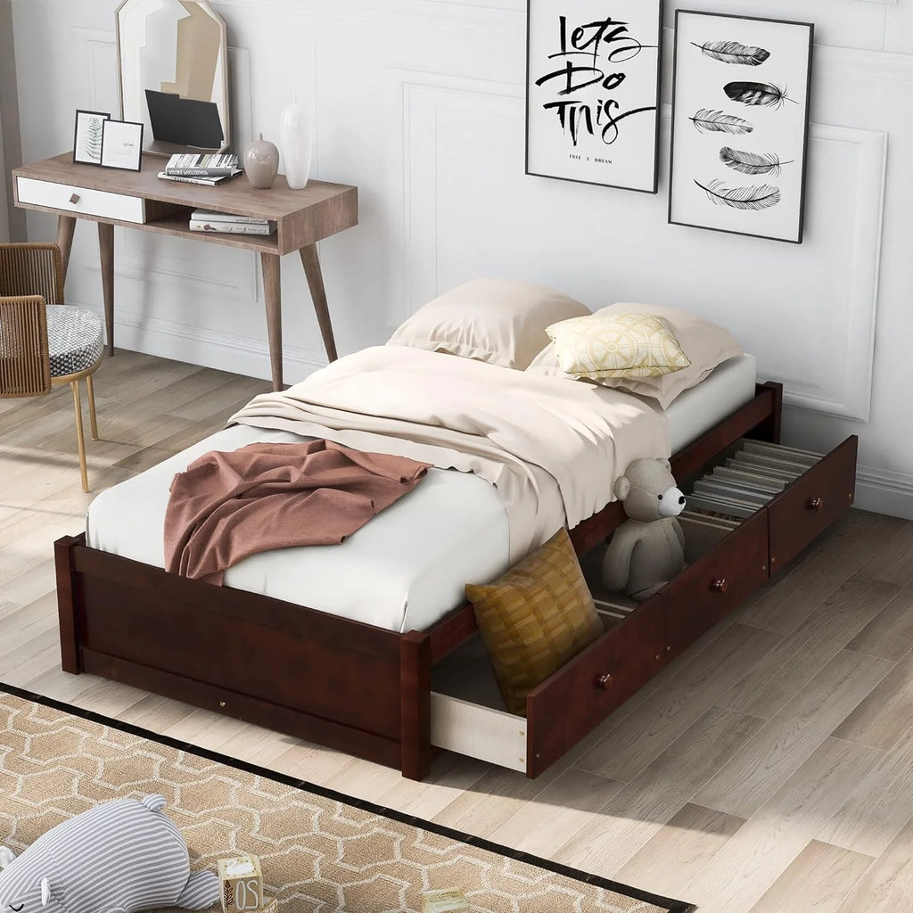 Solid Wood Platform Bed with Drawers Q865