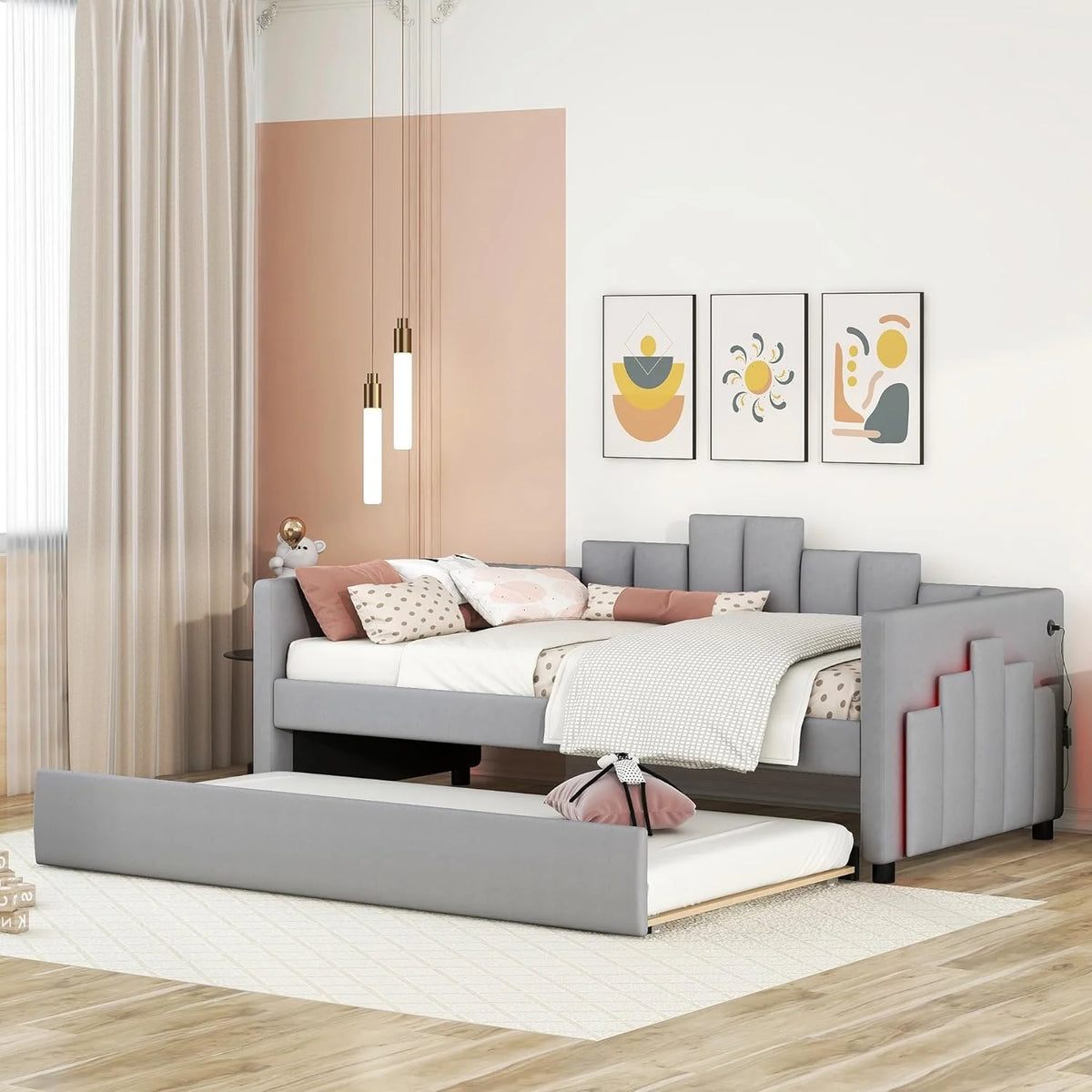 Twin Size Velvet LED Daybed with USB Port J1813