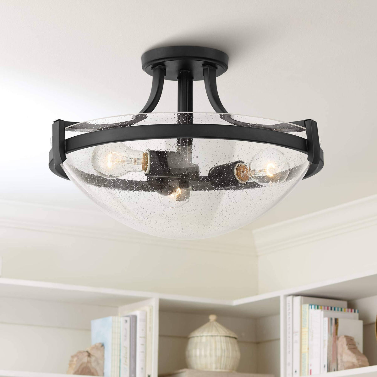 Black 3-Light Semi Flush Mount Ceiling Light W680
