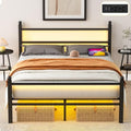 Black Metal Full Size Bed Frame with Headboard and Footboard D285