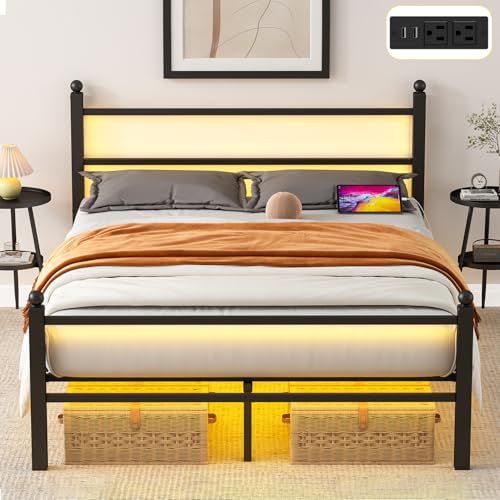 Black Metal Full Size Bed Frame with Headboard and Footboard D285