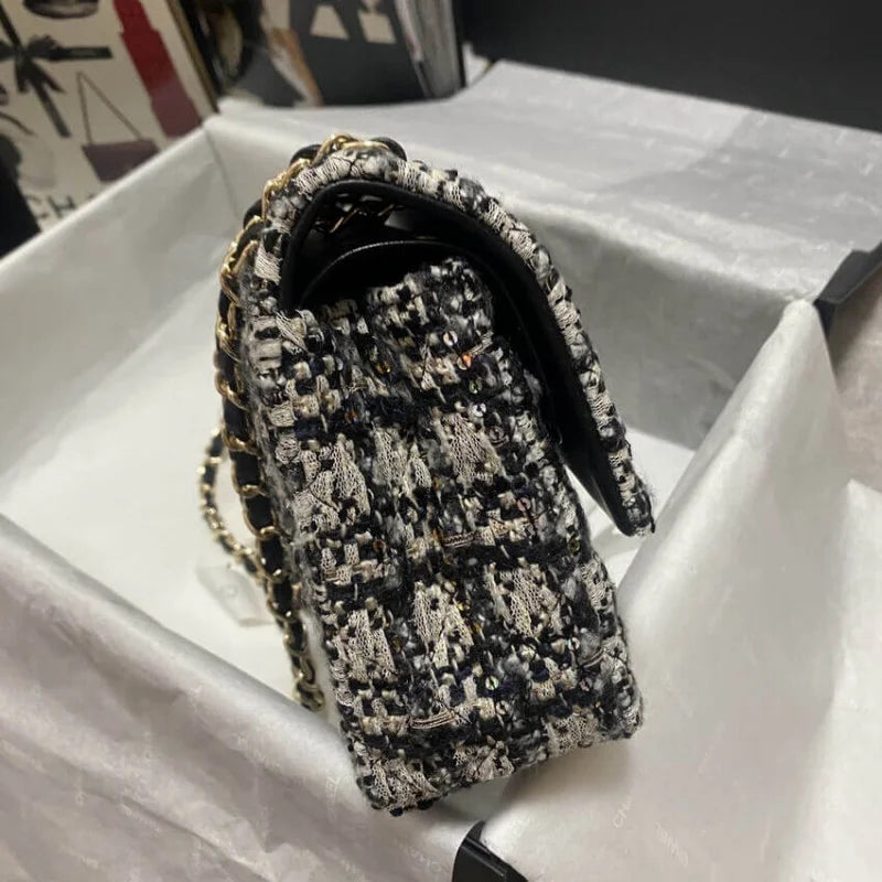 Black Beige Glittered Tweed Bag G932