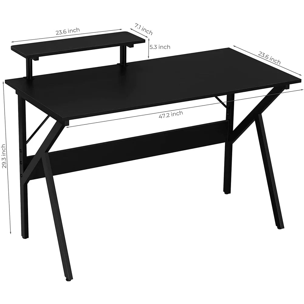 Black 47" Home Office Desk with Monitor Shelf V498
