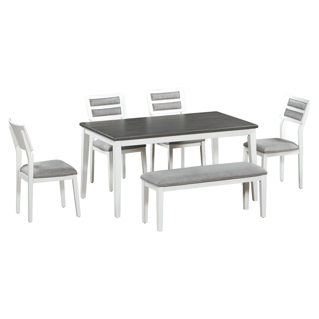 6 Piece Dining Table and Chair Set with 4 Upholstered Chairs and 1 Upholstered Bench P61631