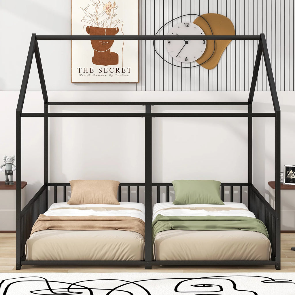 Black Twin Size Metal House Platform Beds R474239