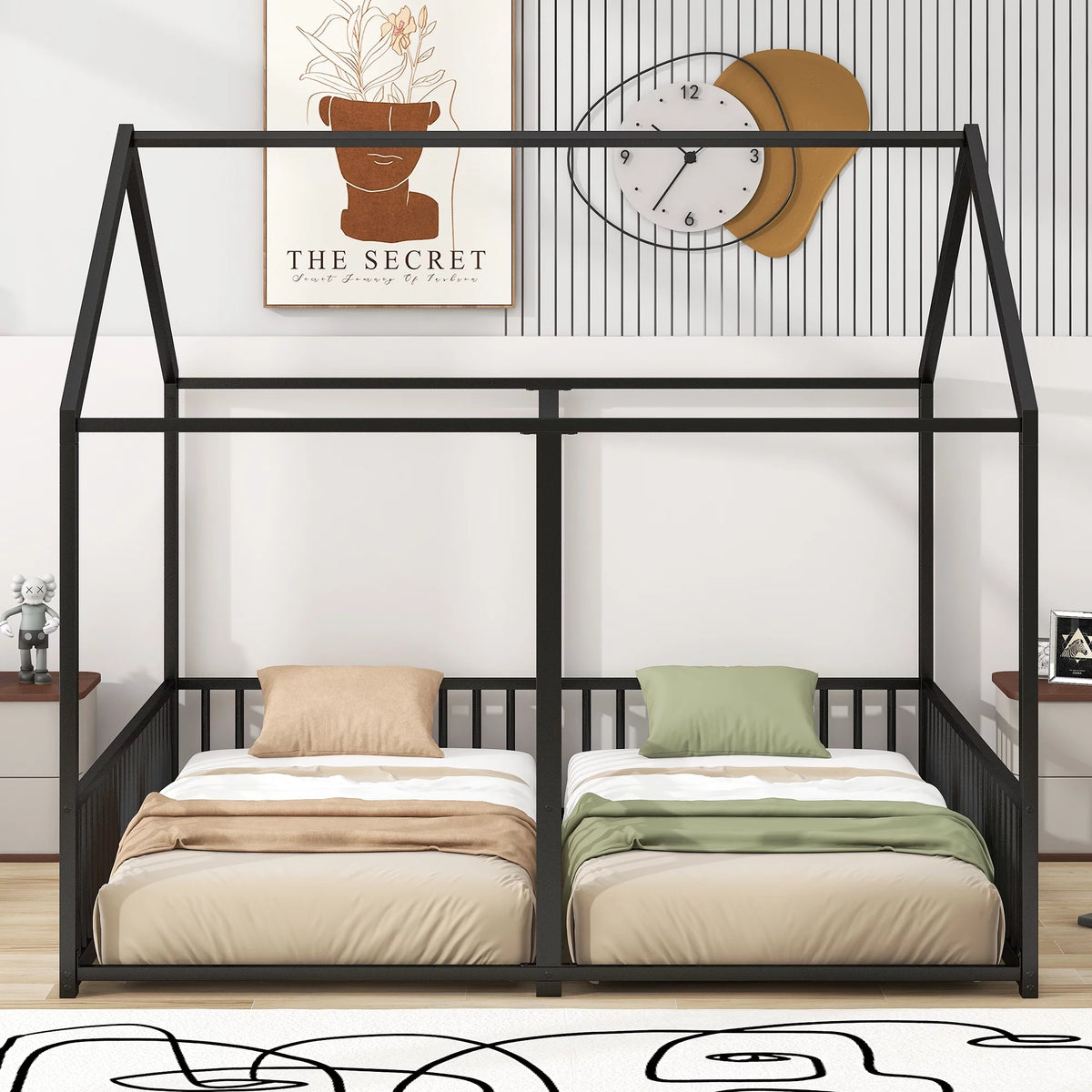 Black Twin Size Metal House Platform Beds R474239