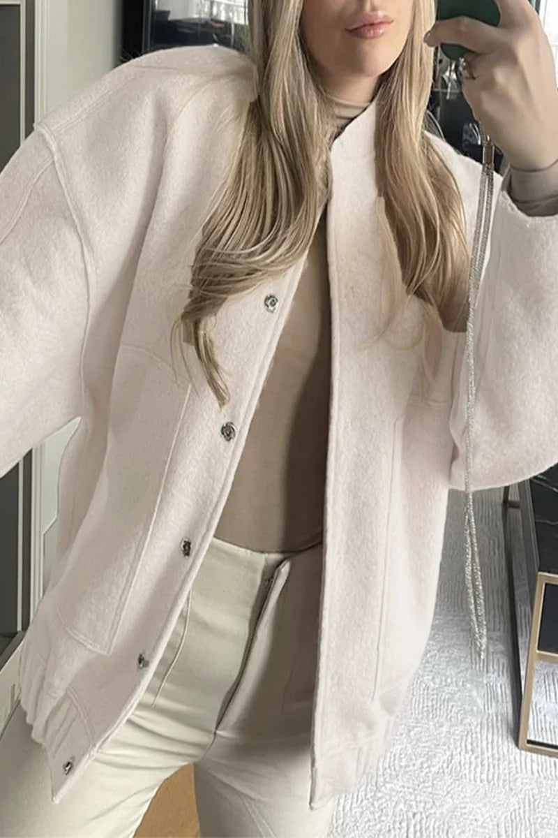 Solid Mandarin Collar Pocket Outerwear P525787