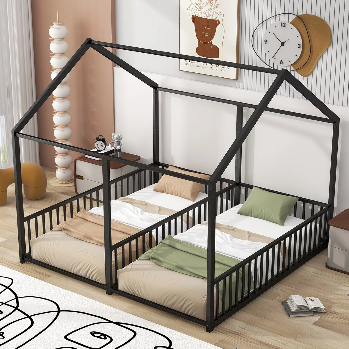 Black Twin Size Metal House Platform Beds R474239