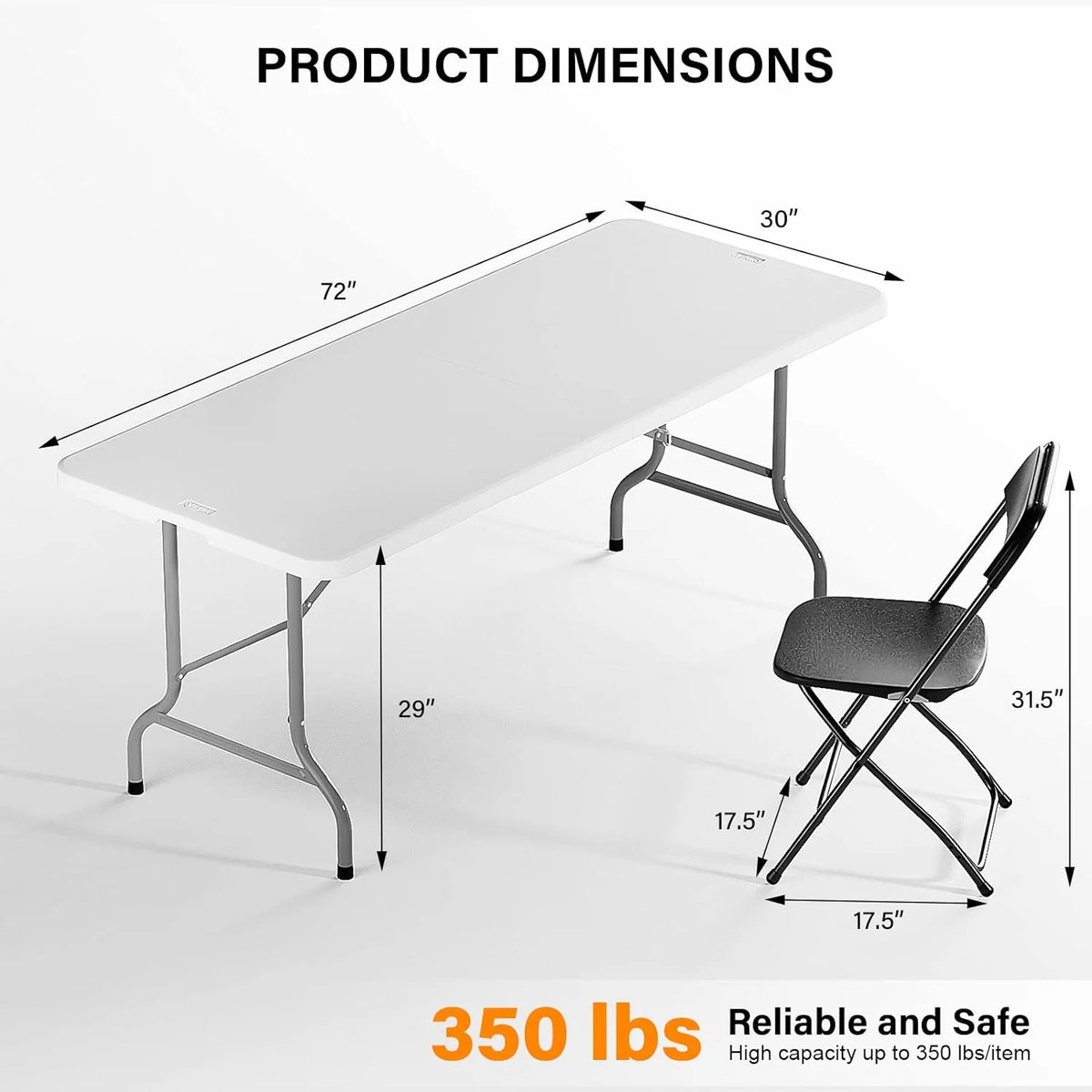 6 FT Plastic Folding Table with 8 Black Folding Chairs Z655255