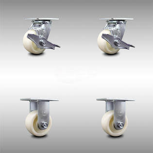4 inch Stainless Steel Nylon Caster Set with Ball Bearings 2 Brakes 2 Rigid Y7949