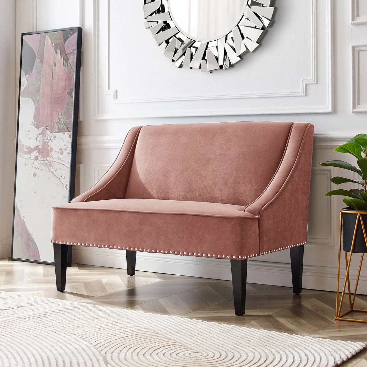 Blush Velvet Upholstered Bench F120823