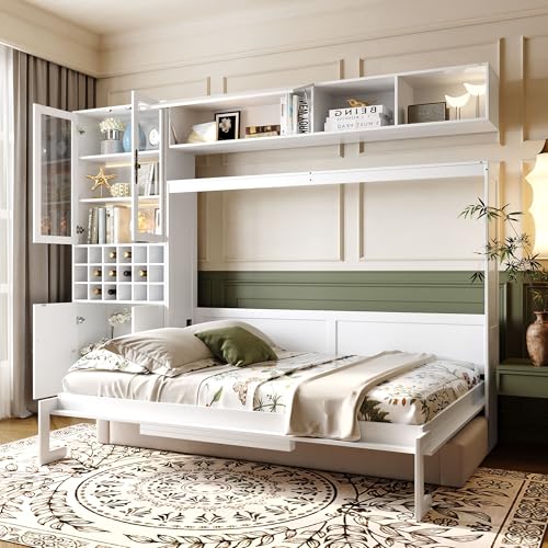 Gray Queen Size Murphy Bed with Sofa and Cabinet Q5153