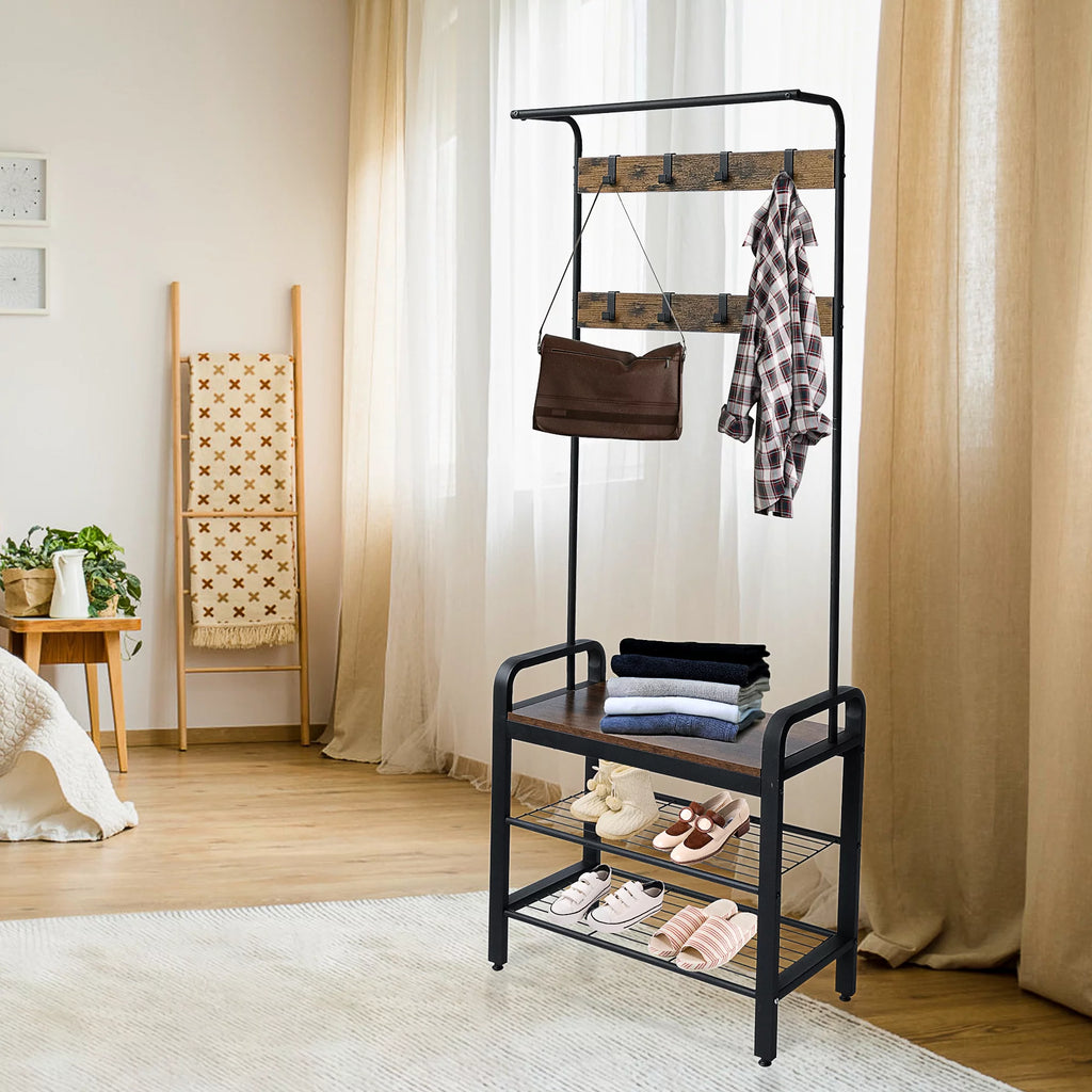 Freestanding Coat Rack with Shoe Bench R860525