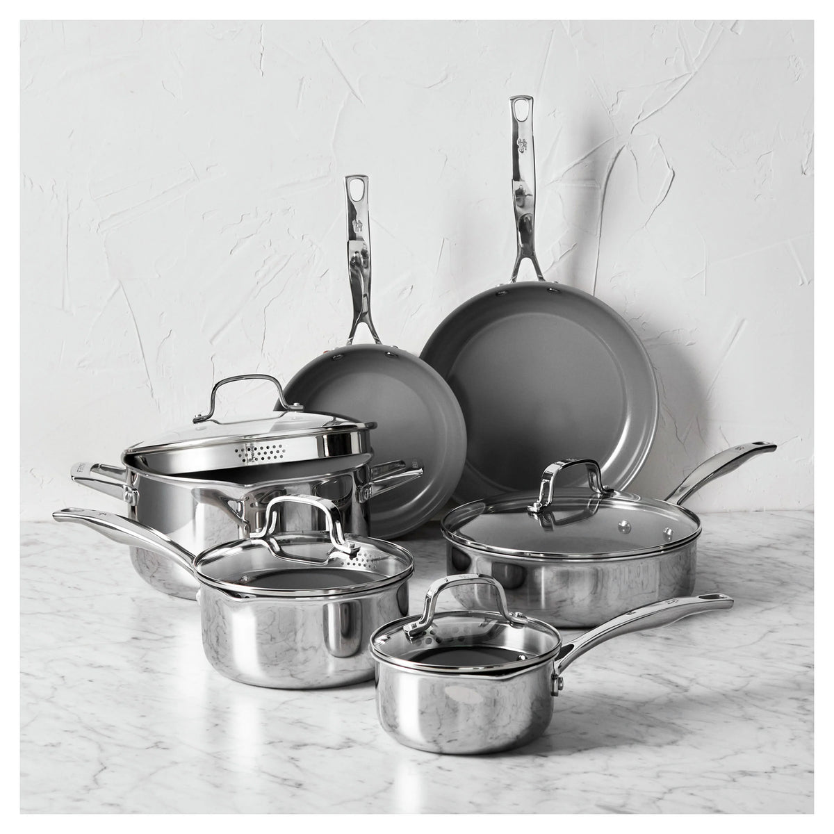 10 Pc Stainless Steel Ceramic Non-Stick Cookware Set K4261