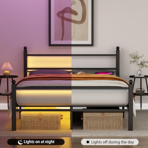 Black Metal Full Size Bed Frame with Headboard and Footboard D285