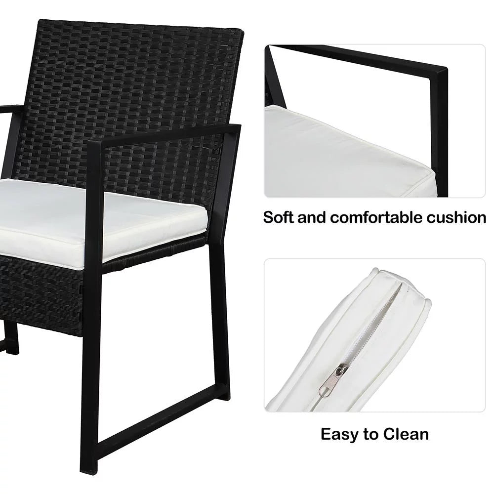 Black 3-Piece Faux Wicker Rattan Chair Conversation Set with Cushion Q1029