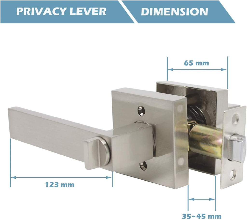 Satin Nickel Square Privacy Door Handles Leverset Lockset 10Pack P69728