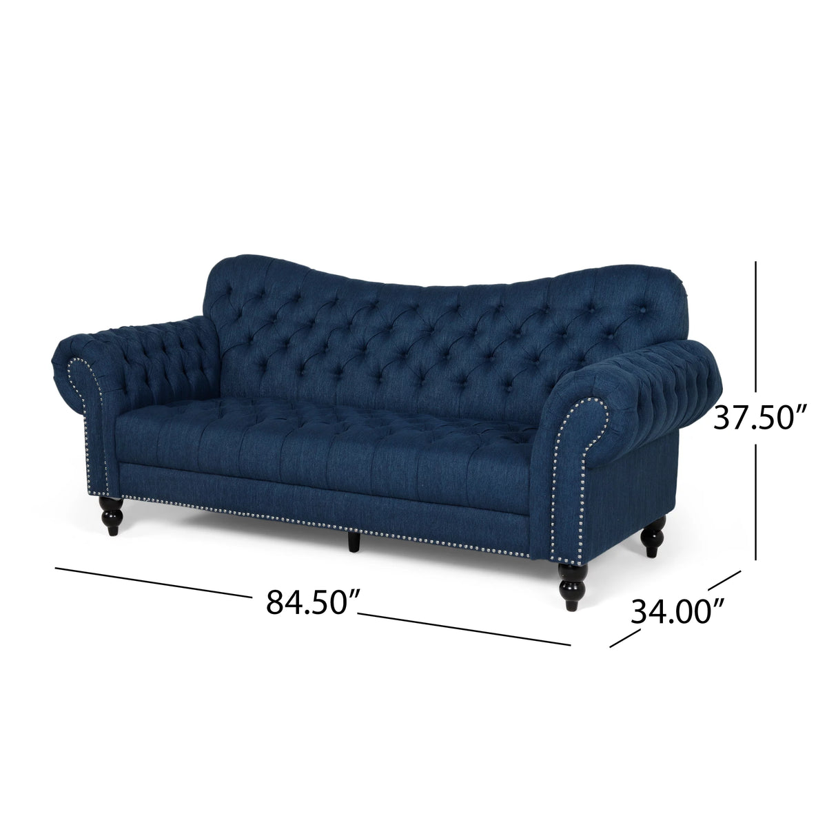 Navy Blue and Dark Brown 3 Seater Fabric Sofa V6998