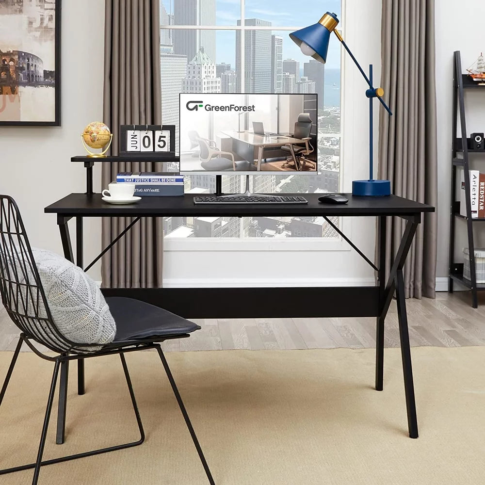 Black 47" Home Office Desk with Monitor Shelf V498